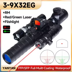 Mira telescópica táctica para Rifle 3-9x32EG, mira óptica para tiro al aire libre, linterna láser roja y verde, Combo de punto rojo, mira telescópica para caza