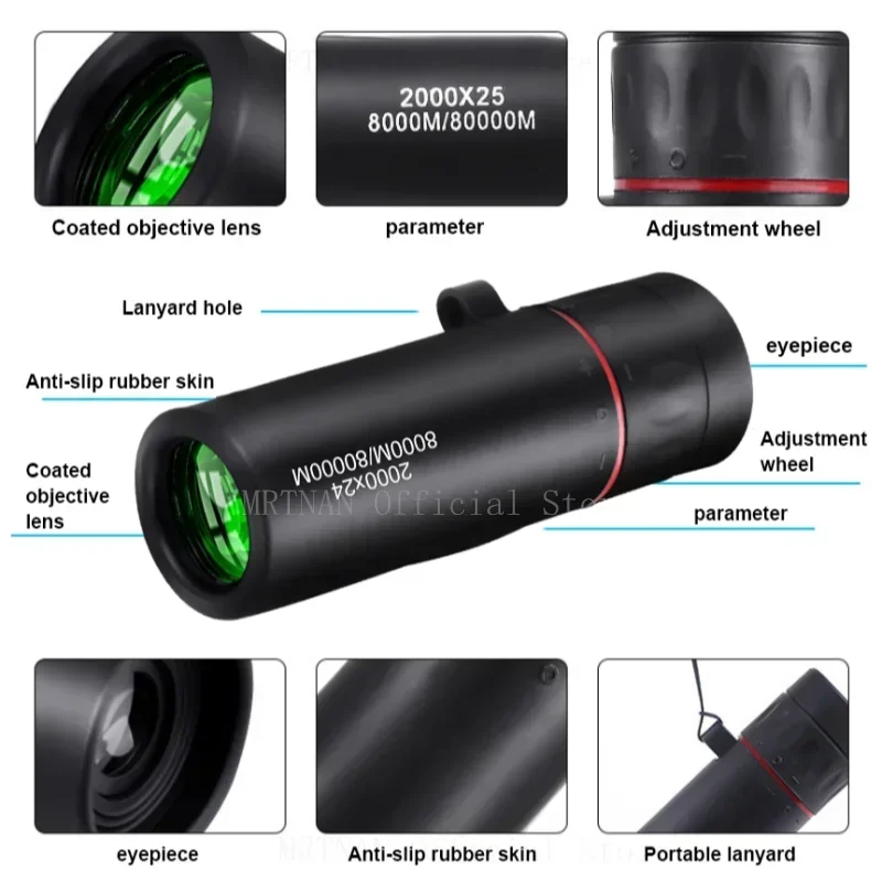 Mini telescopio Monocular portátil HD de 2000x24, Binocular de baja luz, resistente al agua, para acampar al aire libre, escalada, avistamiento de aves - imagen 3