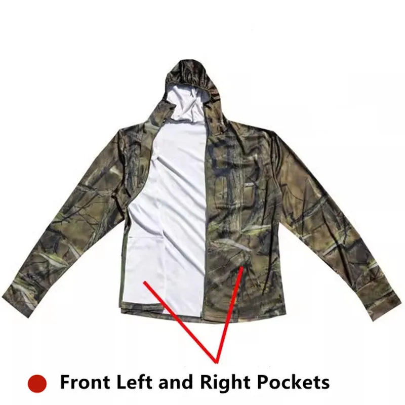 Sudaderas con capucha de pesca de camuflaje biónico para hombre, protección solar ligera y fina, Top deportivo de poliéster elástico y transpirable, verano - imagen 4