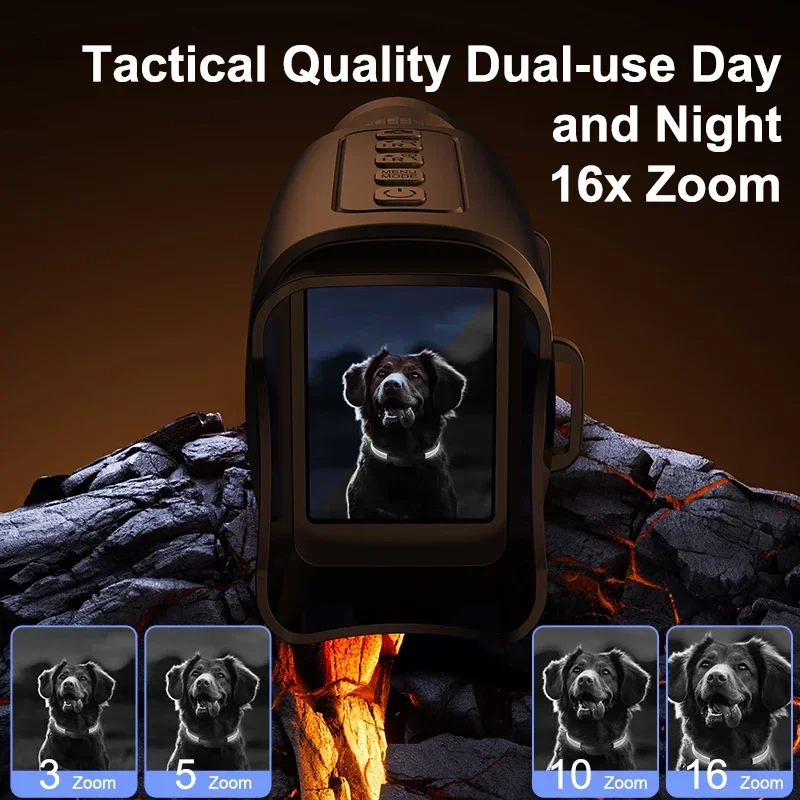 Monocular de visión nocturna con Zoom 16X, con batería recargable de 2000mAh, correa para la muñeca, telescopio infrarrojo de mano para caza - imagen 3