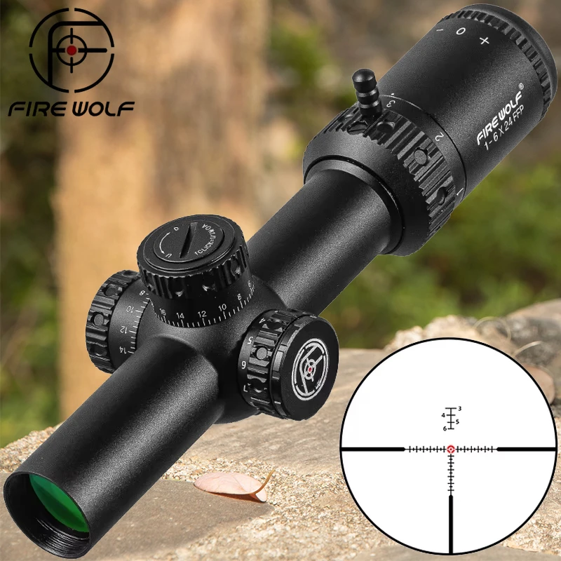 FIRE WOLF FFP 1-6X24 IR alcance compacto alcance de caza mira para Rifle táctico retícula grabada en vidrio amplio campo de visión miras ópticas