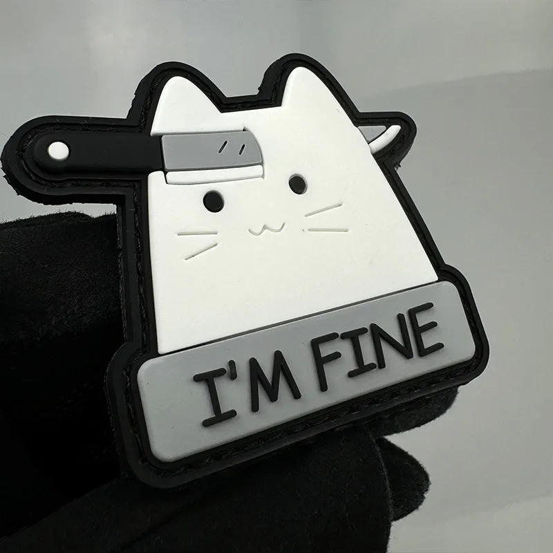 Parche de Anime de gato de dibujos animados, bordado de Pvc en la ropa, gancho y bucle, pegatinas de emblema de equipo táctico divertido - imagen 4