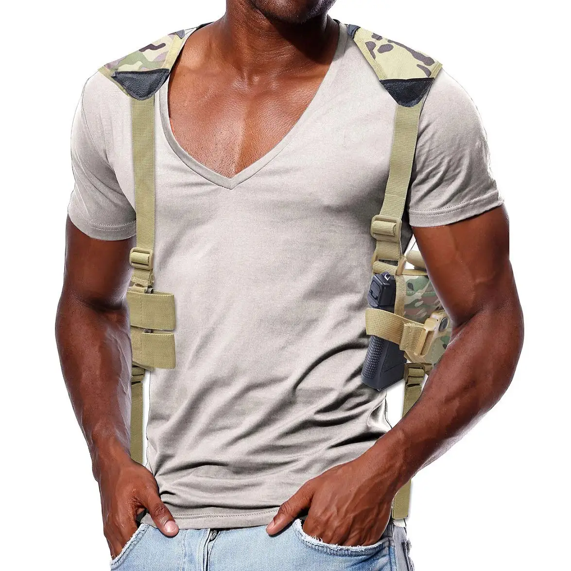 Funda de hombro oculta para pistola con doble bolsa para revistas Funda oculta universal para pistola compacta a grande - imagen 3