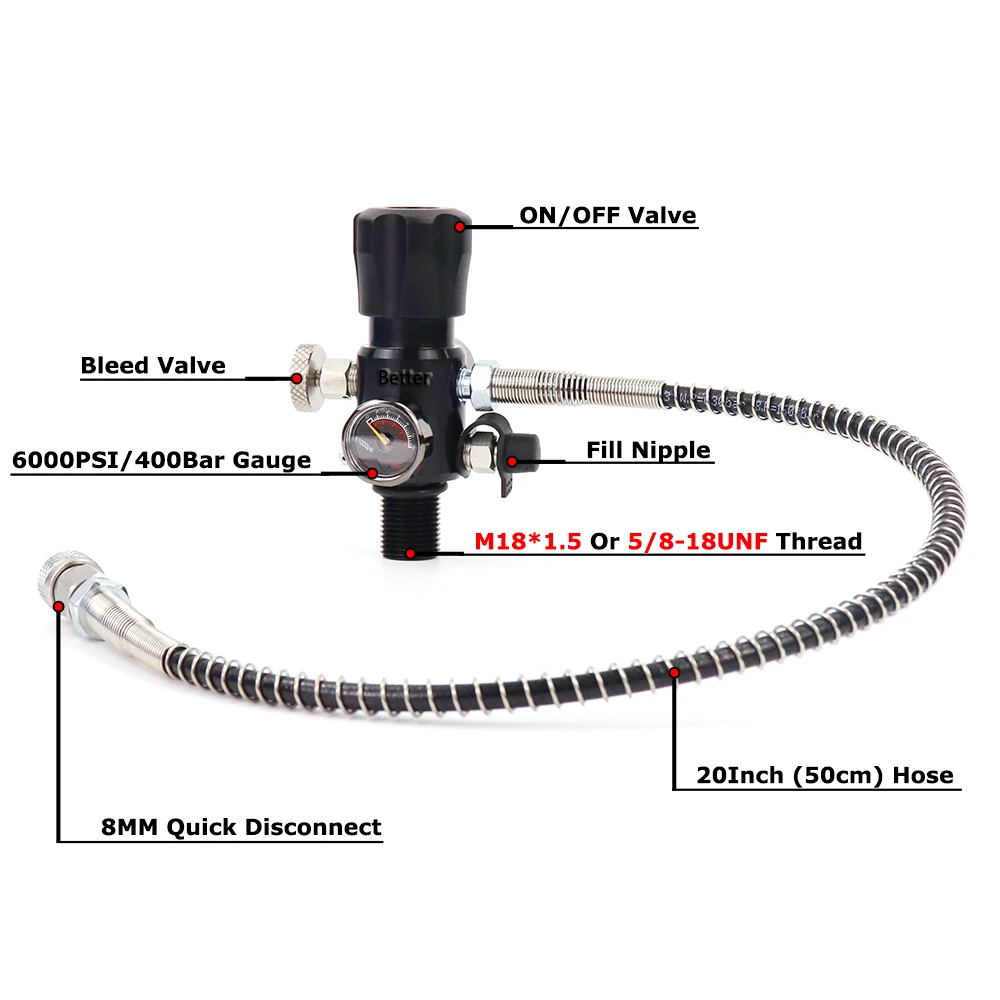 Válvula de carga de tanque de aire de alta presión, adaptador de recarga de cilindro de estación de llenado de 300bar con rosca M18x1.5 o 5/8-18UNF - imagen 2