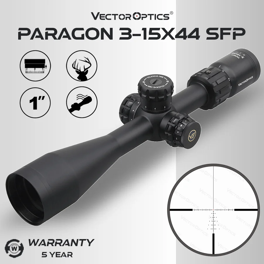 Vector Optics Paragon 3-15X44 Sfp mira telescópica retícula de vidrio grabada en configuración Mil para tácticas de caza