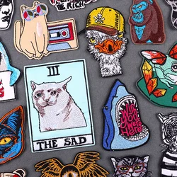 Parches bordados de gato/tiburón para ropa, parche Fusible de chimpancés, Animal, para planchar, Rana, decoración de costura, insignias adhesivas