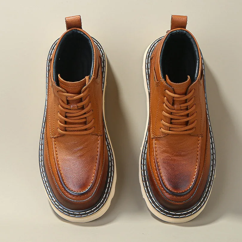 KOWM, zapatos de senderismo, botas para caminar para hombre, botas de moto de piel de vaca británica, zapatos de trekking informales al tobillo, zapatillas de viaje de suela gruesa - imagen 4