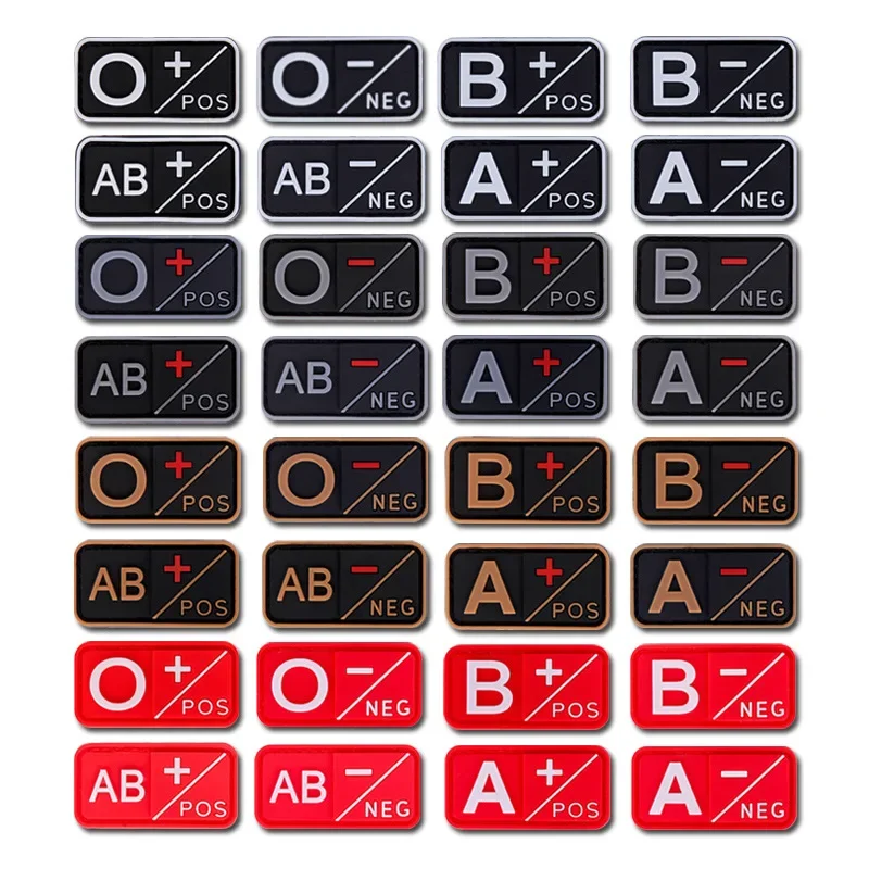 Parche de PVC 3D A + B + AB + O + POS positivo A- B- AB- O- Negativo NEG tipo sangre parche de grupo parches tácticos insignias militares