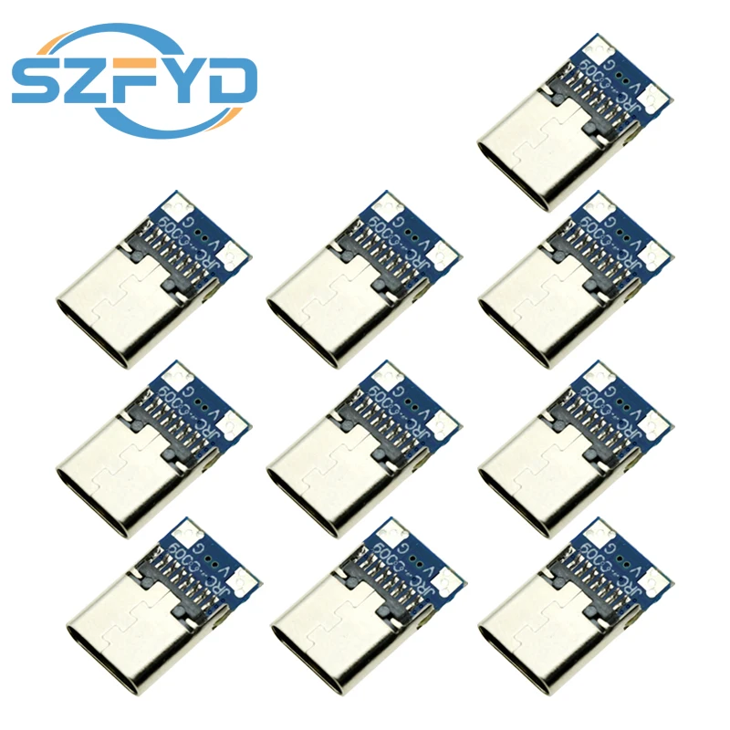 Conector USB 3,1 tipo C, adaptador de receptáculo de enchufe macho/hembra de 24 pines a Cable de soldadura y Cable de 24 pines, compatible con placa PCB, 10 Uds. - imagen 4