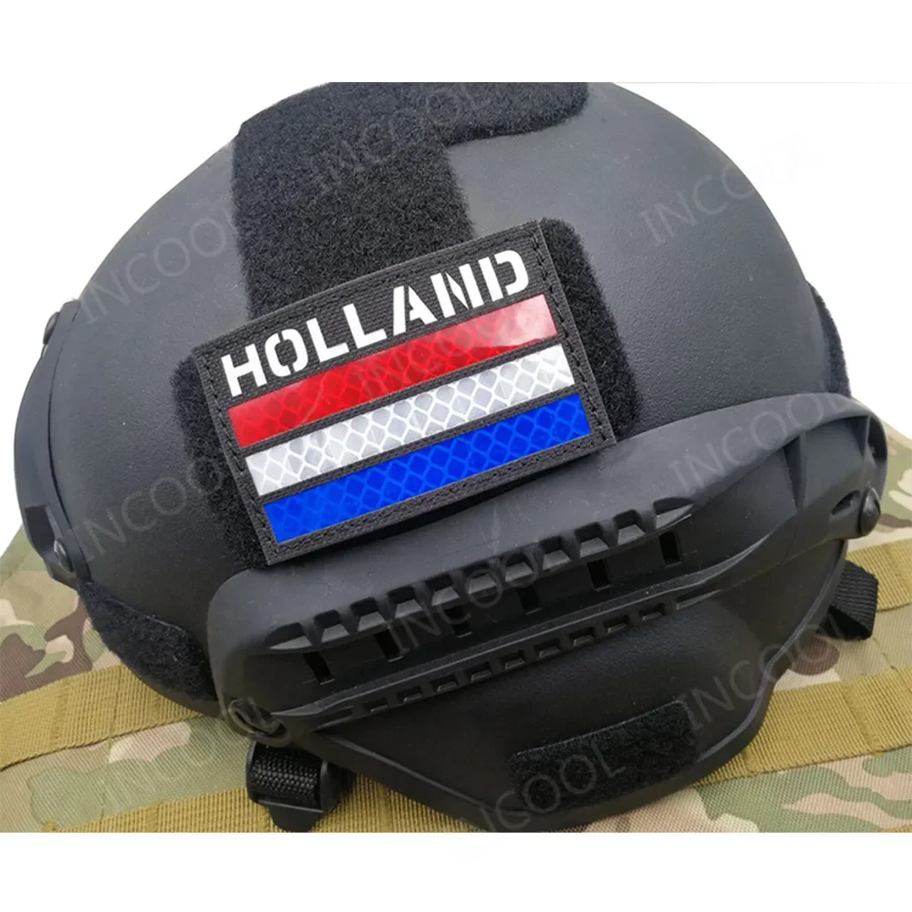 Parche reflectante IR con bandera de Países Bajos, parches de bandera bordados NLD, insignias decorativas de goma de PVC que brillan en la oscuridad - imagen 3