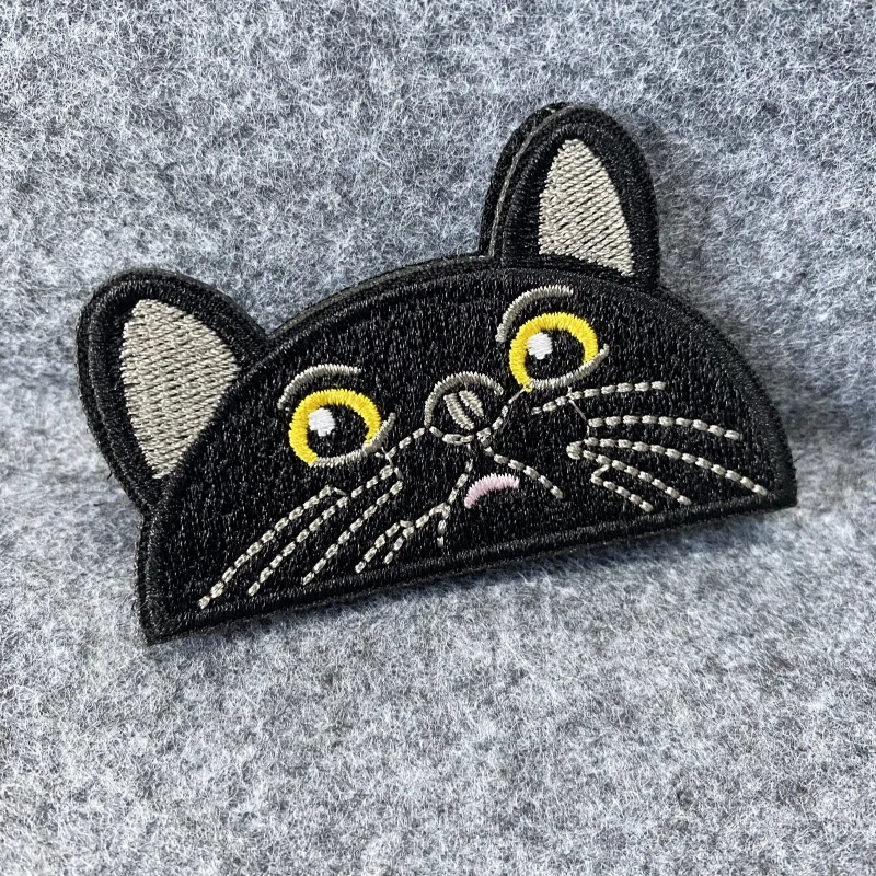 Parche de Velcro bordado de gato negro, emblema de brazalete, insignia de expresión de cara Llorona, moral, mochila, parche táctico - imagen 4