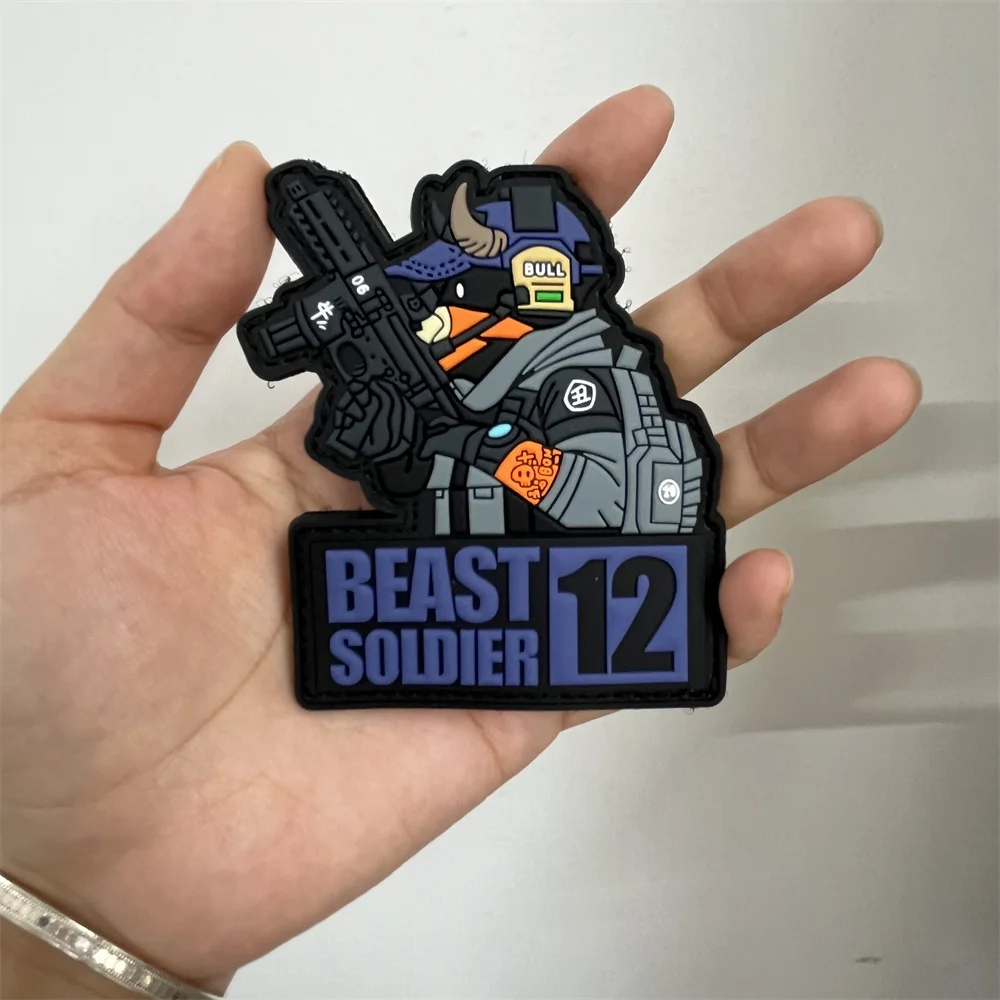 Parche de PVC 3D de bestia, Guerrero, conejo, vaca, parches de gancho y bucle para ropa, pegatinas tácticas, insignias de moral, parches de mochila - imagen 3