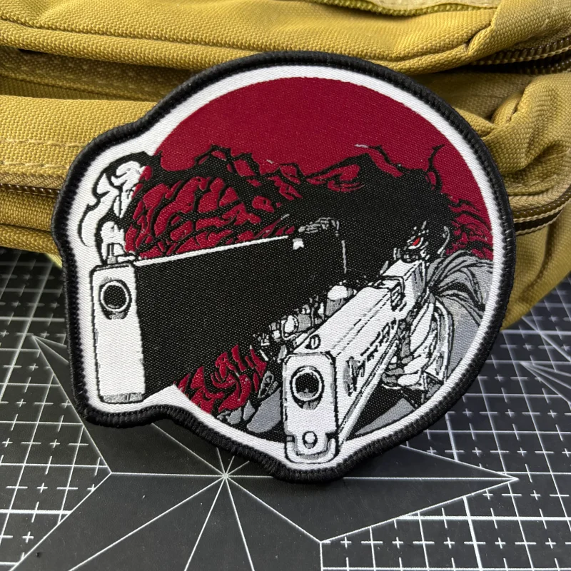 Parche táctico Crazy Gunner, insignia de moral de guerrero de doble arma, parches de impresión de gancho y bucle, pegatina para mochila militar