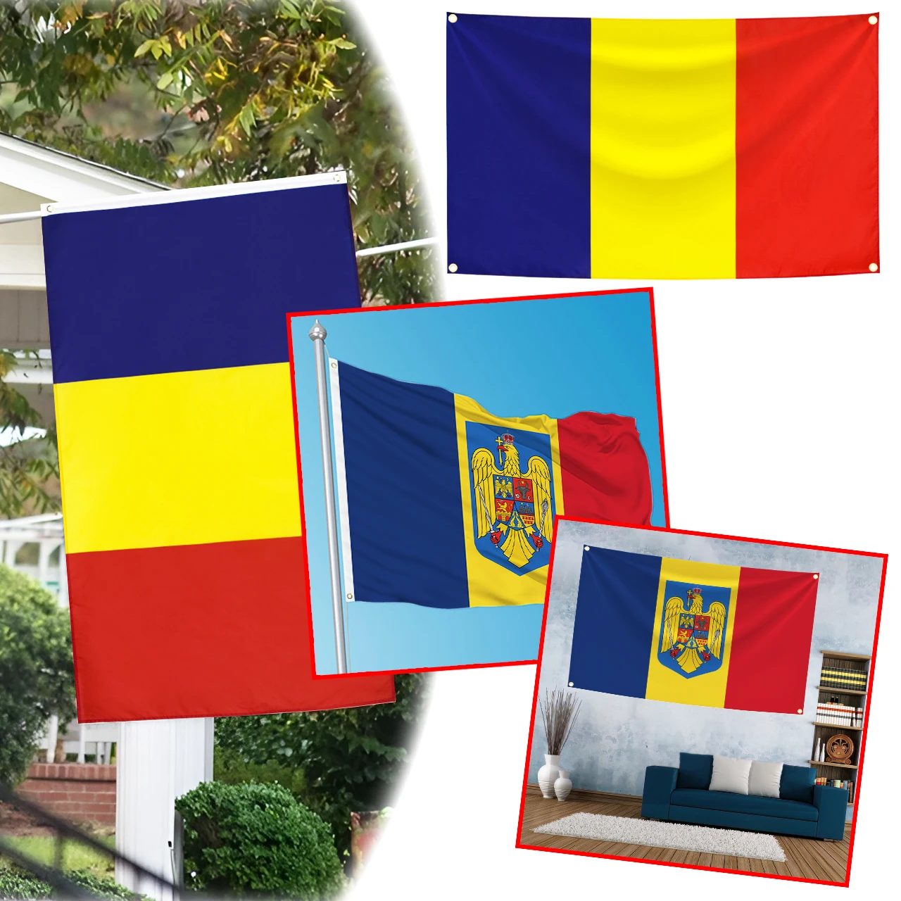 Bandera Rumania poliéster impresa azul amarillo rojo, tapiz