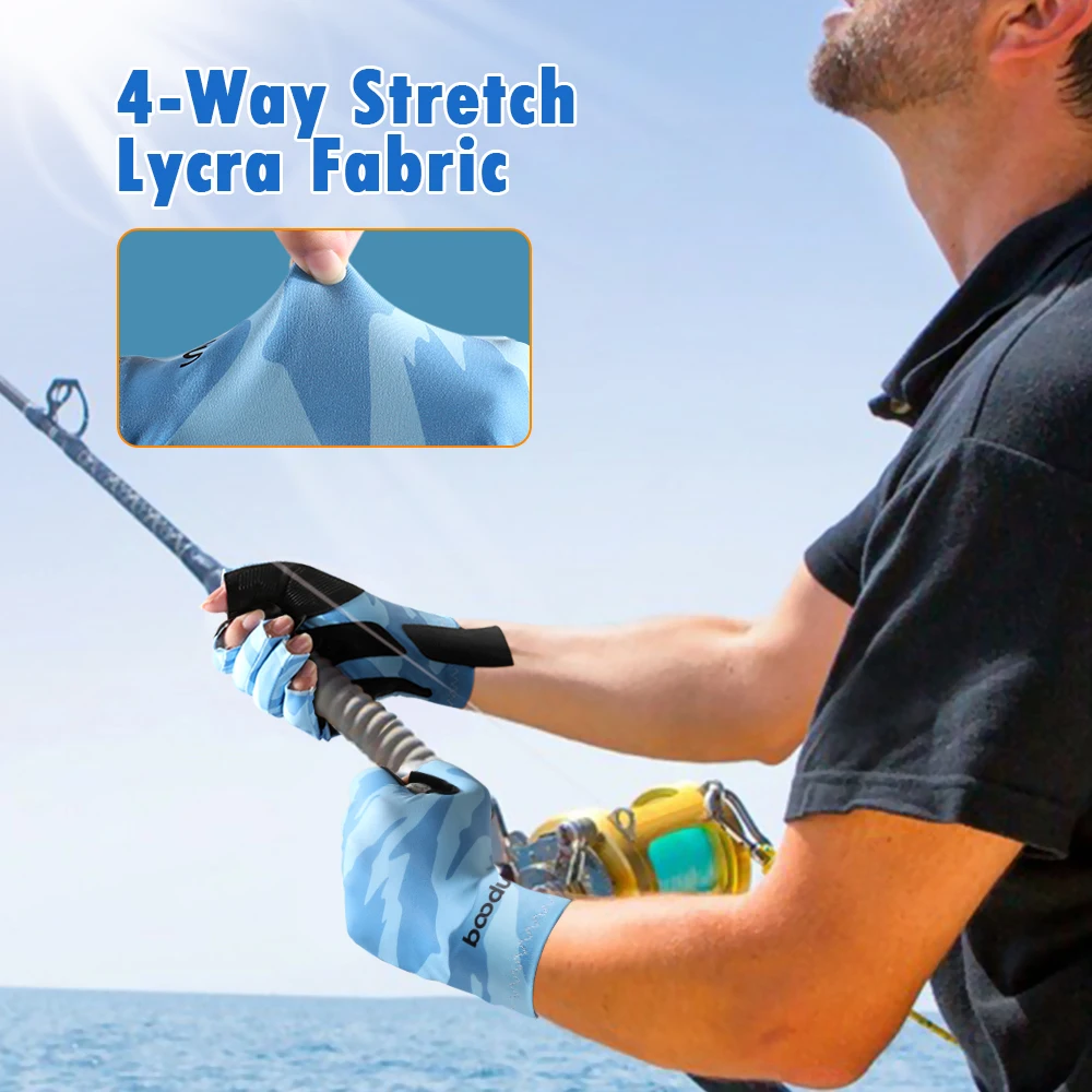 Guantes de pesca antideslizantes para hombre y mujer, protección solar UV, alta elasticidad, canoa, remo, deportes al aire libre, guante de medio dedo - imagen 3