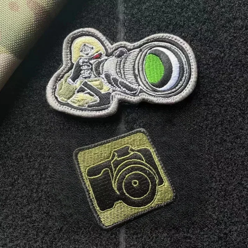 Insignia de moral de fotografía táctica, insignia de cámara bordada, parches de gancho y bucle, pegatina de decoración de mochila táctica - imagen 2
