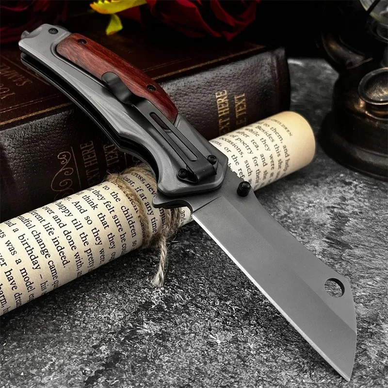 Cuchillo plegable DA107 EDC, hoja 5Cr13Mov, acero 420 + mango de madera de colores con clip de bolsillo, herramienta portátil para caza y senderismo al aire libre - imagen 2
