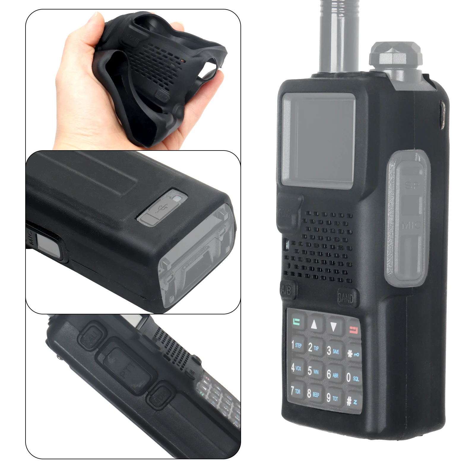 Baofeng UV-5RH PRO MAX Walkie Talkie cubierta protectora funda blanda de goma bolsa negra para UV-5RM AR-5RM UV 5RM 5RH bolsa de Radioaficionado - imagen 3