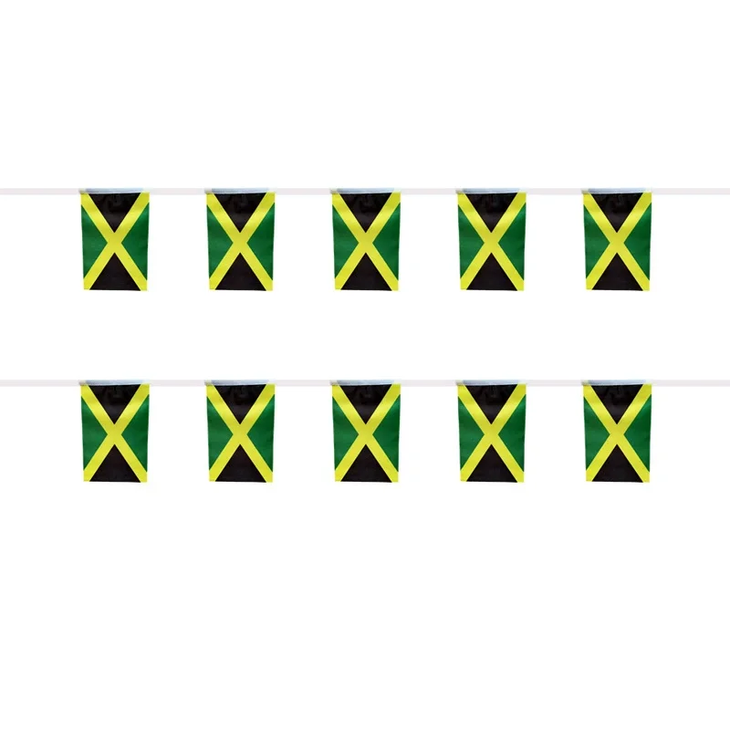 Banderines de la Jamaica con bandera de esquí, 14x21cm, 20 unids/lote, banderas de cuerda de Jamaica, banderín, pancarta, fiesta, vacaciones para decoración