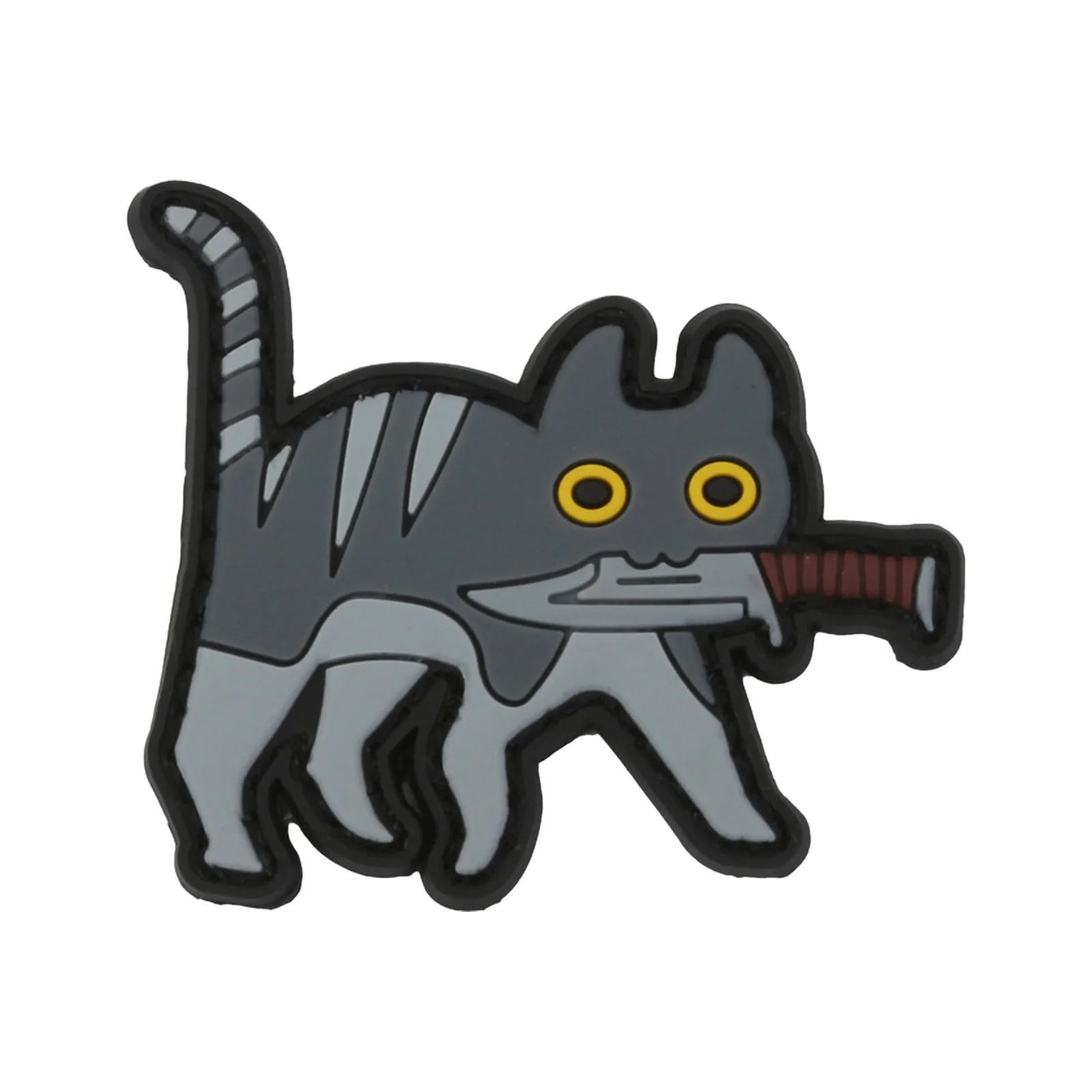 Parche de Velcros Meme de gato con cuchillo de mesa gris, insignia bordada con cierre de gancho y bucle divertido para mochila táctica Molle, chaqueta