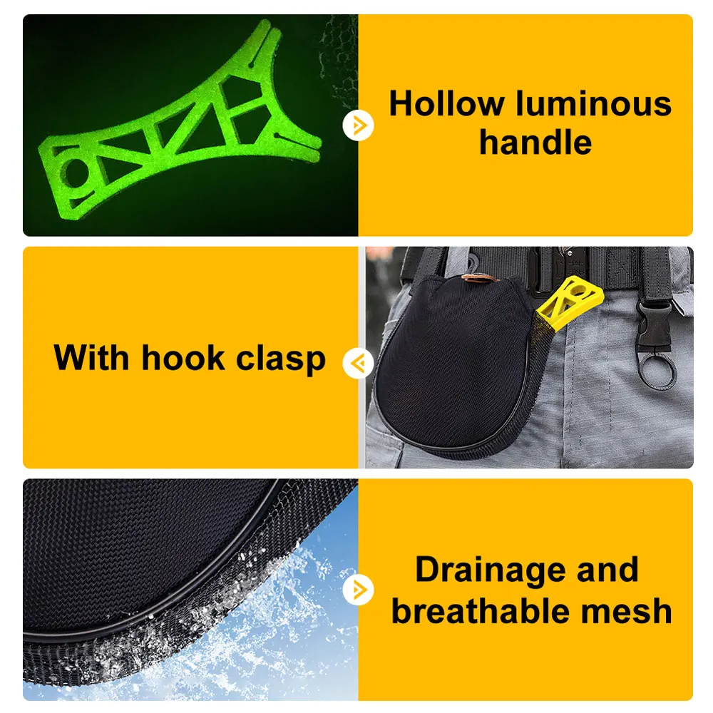 Red de aterrizaje portátil, red de pesca con mosca plegable, malla recubierta de goma de secado rápido, pescado de mano con mango luminoso para captura/liberación - imagen 5