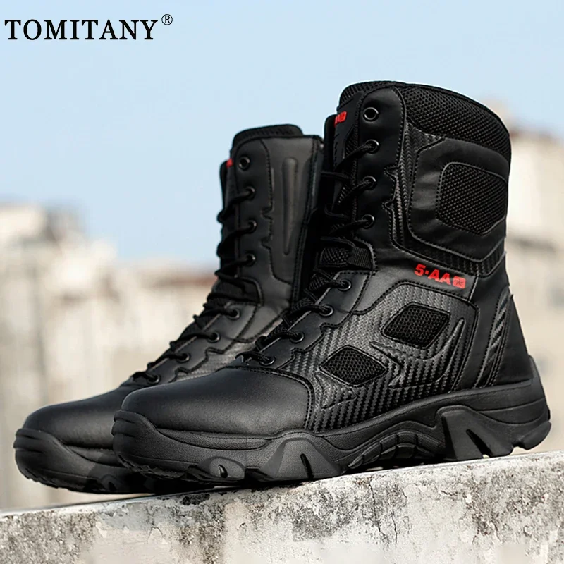 Zapatos de hombre 2024, botas tácticas de combate para invierno, zapatos de seguridad para el trabajo en el tobillo, botas militares de fuerza especial, zapatos impermeables para motocicleta para hombre - imagen 5