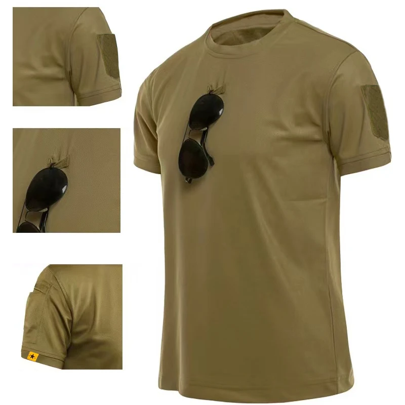 Camisetas tácticas militares elásticas transpirables de secado rápido de verano para hombre, camisetas extraíbles para senderismo y acampada, camisetas de escalada, camiseta deportiva para gimnasio - imagen 5