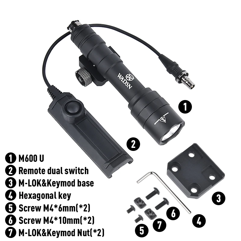 WADSN linterna táctica M600 M600U para arma actical con montaje Offset para Mlok Keymod Rail Airsoft Gun Scout Light Access - imagen 5