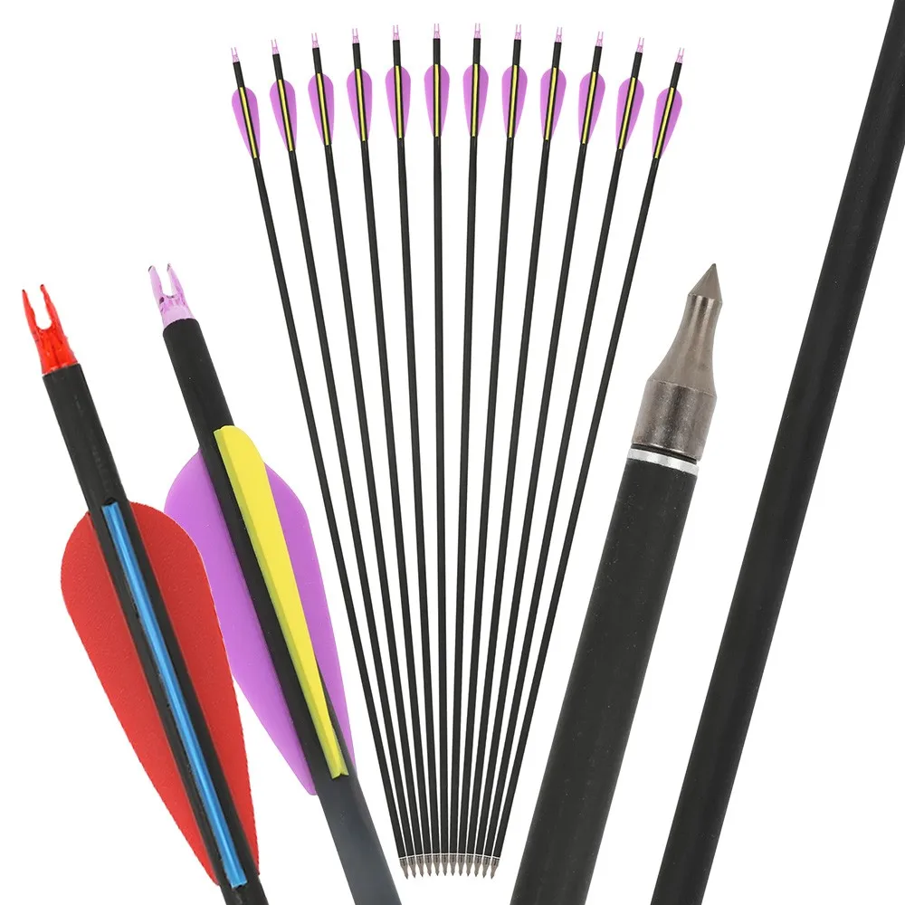 31,5 ''columna vertebral 500 mezcla de tiro con arco flecha de carbono puntas de 100gr paletas de goma de 3 pulgadas arco recurvo compuesto caza tiro práctica de objetivo