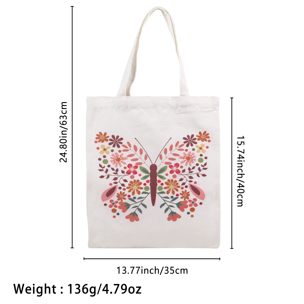 Bolso de lona con estampado Floral de mariposa, bolso de mano plegable, organizador de almacenamiento portátil, bolso de compras para mujer, bolso de hombro de colegio - imagen 4