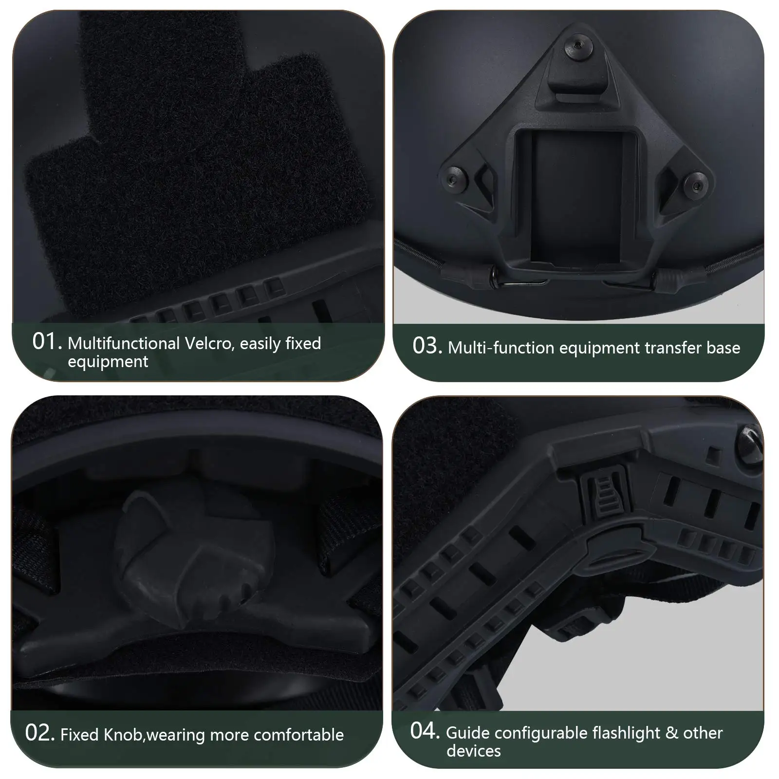 BOOIU casco táctico de salto rápido MH Base para juego de caza al aire libre, casco ABS con rieles laterales, protector de Paintball Airsoft - imagen 4