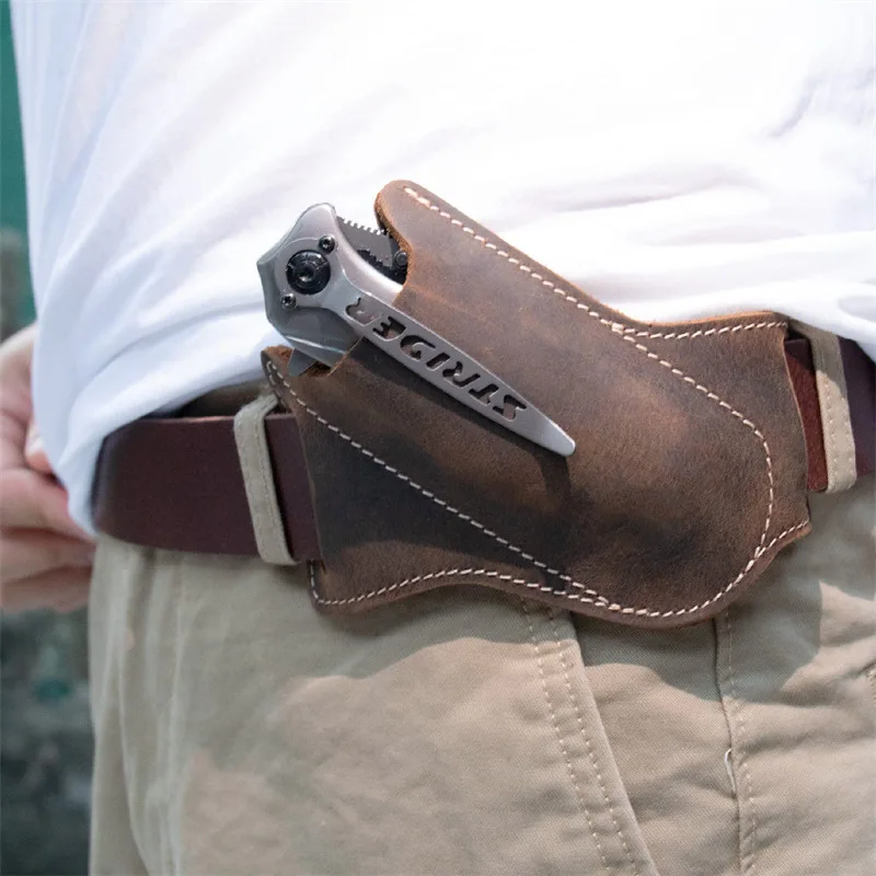 Fundas para cuchillos de cuero, soporte para cuchillos plegables, cinturón de supervivencia, bolsa con Clip, cuchillo plegable, paquete de cubierta de cuero antiarañazos, 1 ud.