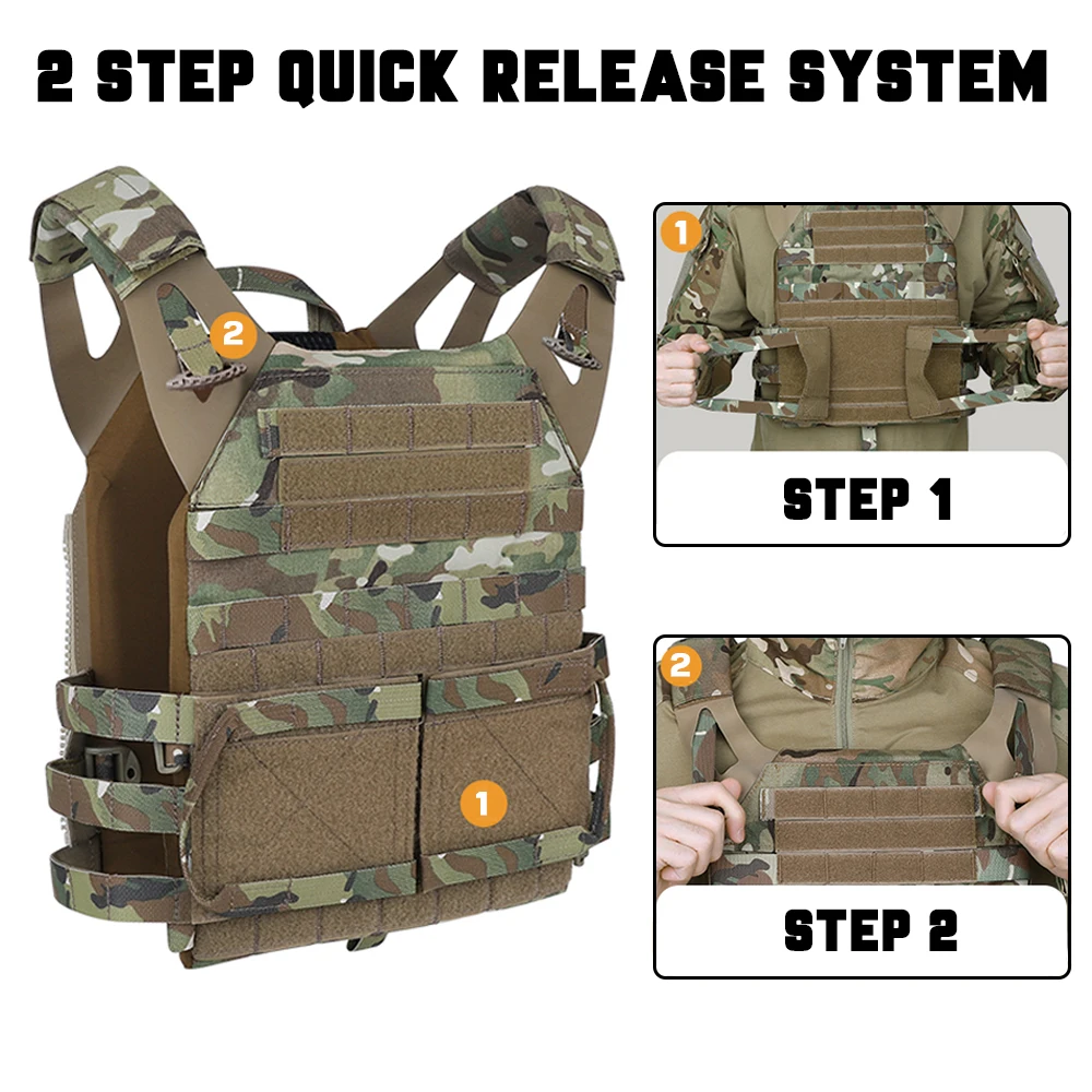 KRYDEX 500D chaleco táctico JPC 2 portador de placa MOLLE armadura de solapa frontal combate Paintball caza CS hombres chaleco Camo MC - imagen 3