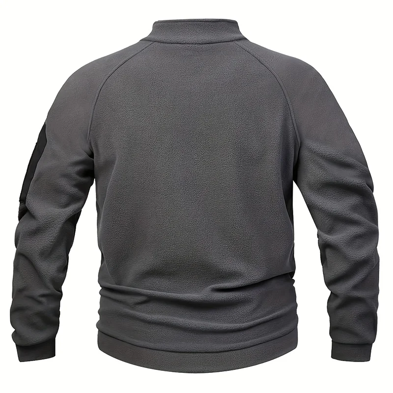 Jersey de lana de manga larga con cuello levantado para hombre, suéter táctico transpirable de Color sólido con cremallera, abrigo grueso a prueba de viento - imagen 4
