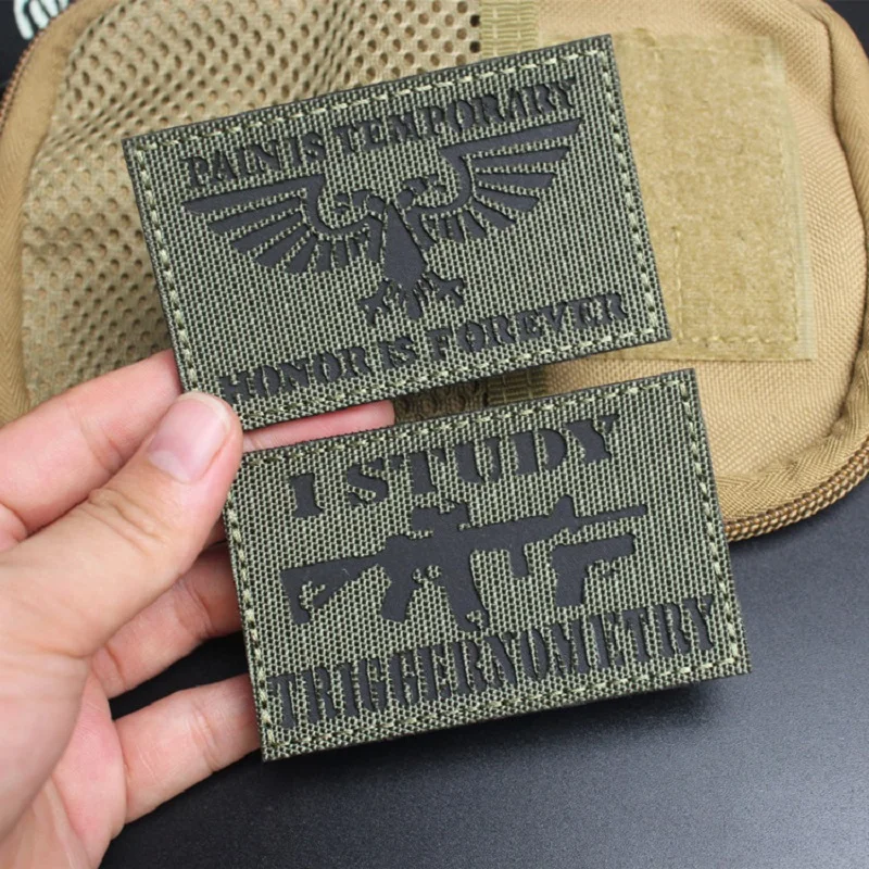 Abanico táctico del ejército con grabado láser, reflectante, luminoso, estudio, brazalete triangular, mochila, gancho y bucle, parches personalizados para ropa - imagen 5