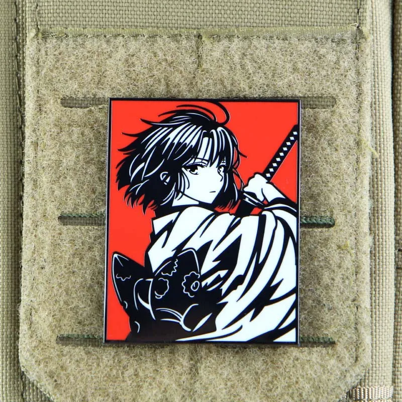 Parche de Metal Ryougi Shiki de Garden of Sinners, insignia táctica decorativa para mochila de chica de Anime japonés con gancho para fanáticos - imagen 2