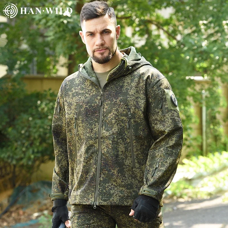 Chaqueta de lana táctica de concha suave, ropa para hombre, cortavientos de entrenamiento de asalto, abrigo cálido de invierno, chaquetas de senderismo con capucha de camuflaje - imagen 3