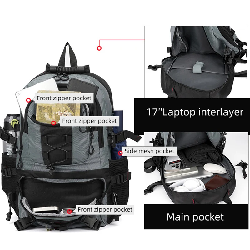 Mochila para escalada al aire libre, gran capacidad, senderismo, Camping, pesca, portátil, viaje, deportes, portátil, equipaje para ordenador portátil - imagen 4