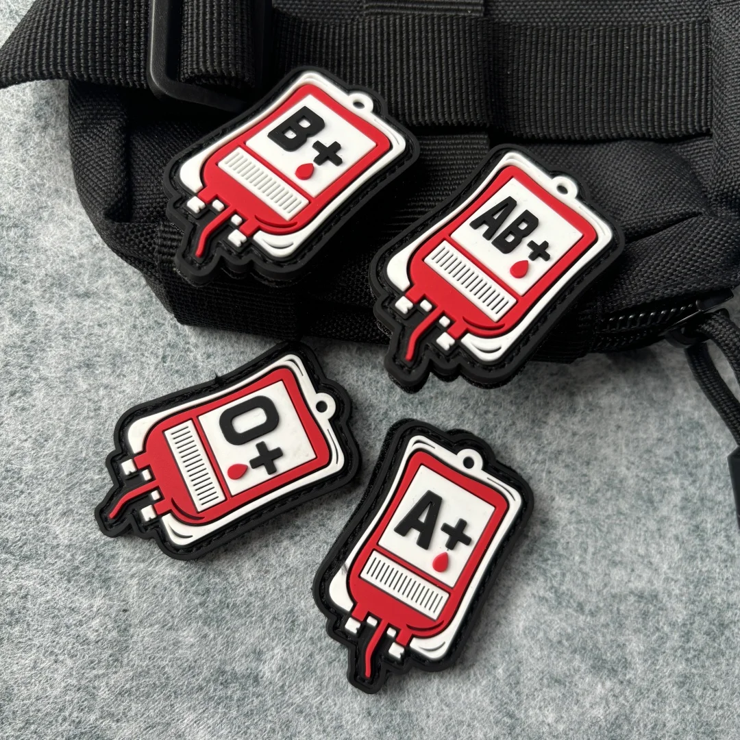 Parche táctico Blood Group "A + B + AB + O +", emblema de gancho y bucle de PVC, insignia de moral militar, nueva brazalete adhesivo, pegatinas para mochila - imagen 5