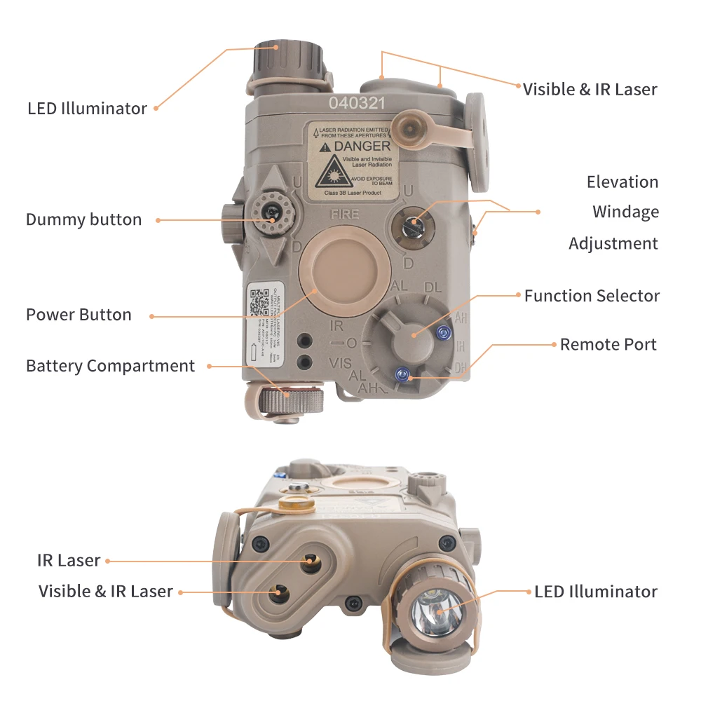 PEQ 15-mira de punto rojo con puntero láser, luz verde IR blanca, luz LED táctica para arma de caza, luz Scout, PEQ, DBAL, Airsoft, accesorios - imagen 3