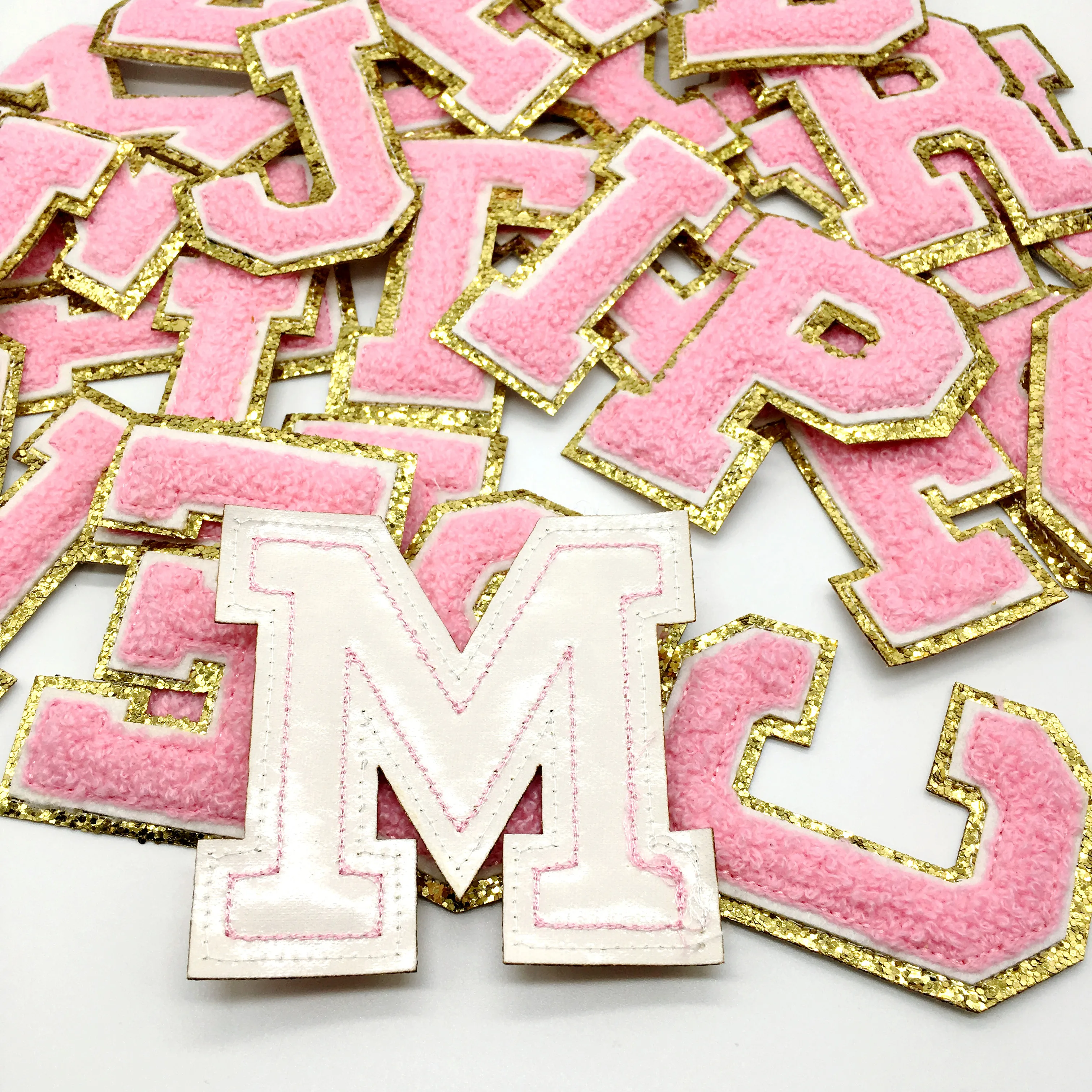Parches de letras de gran tamaño A-Z para ropa, parches para planchar de Color rosa para ropa, pegatinas de costura, apliques (8CM) - imagen 3