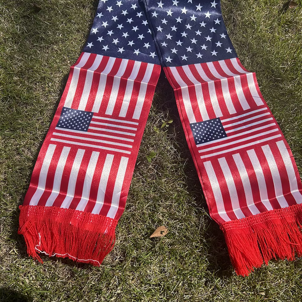 Bufanda americana satén doble cara con borlas, bandera EE. UU. eventos - imagen 4