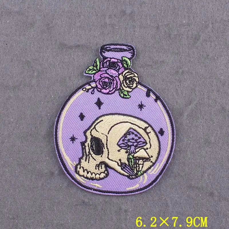 Parche bordado de bruja para ropa, parches termoadhesivos a rayas, parche Punk, parches para planchar en ropa, insignias góticas en mochila - imagen 5