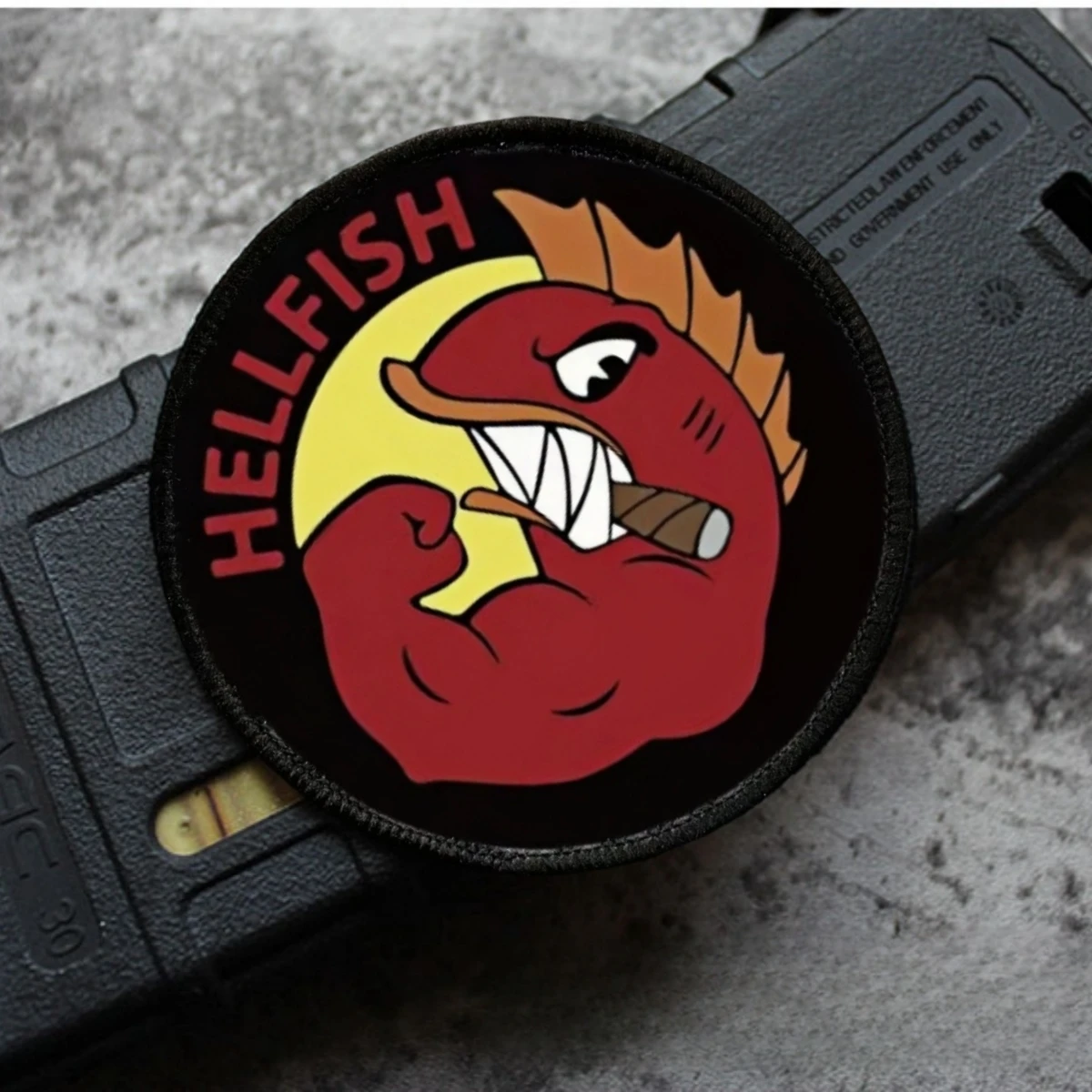 Parche de gancho y bucle impreso Hellfish de lucha, insignia de moral de pez táctico, brazalete, accesorios para mochila, pegatinas - imagen 3
