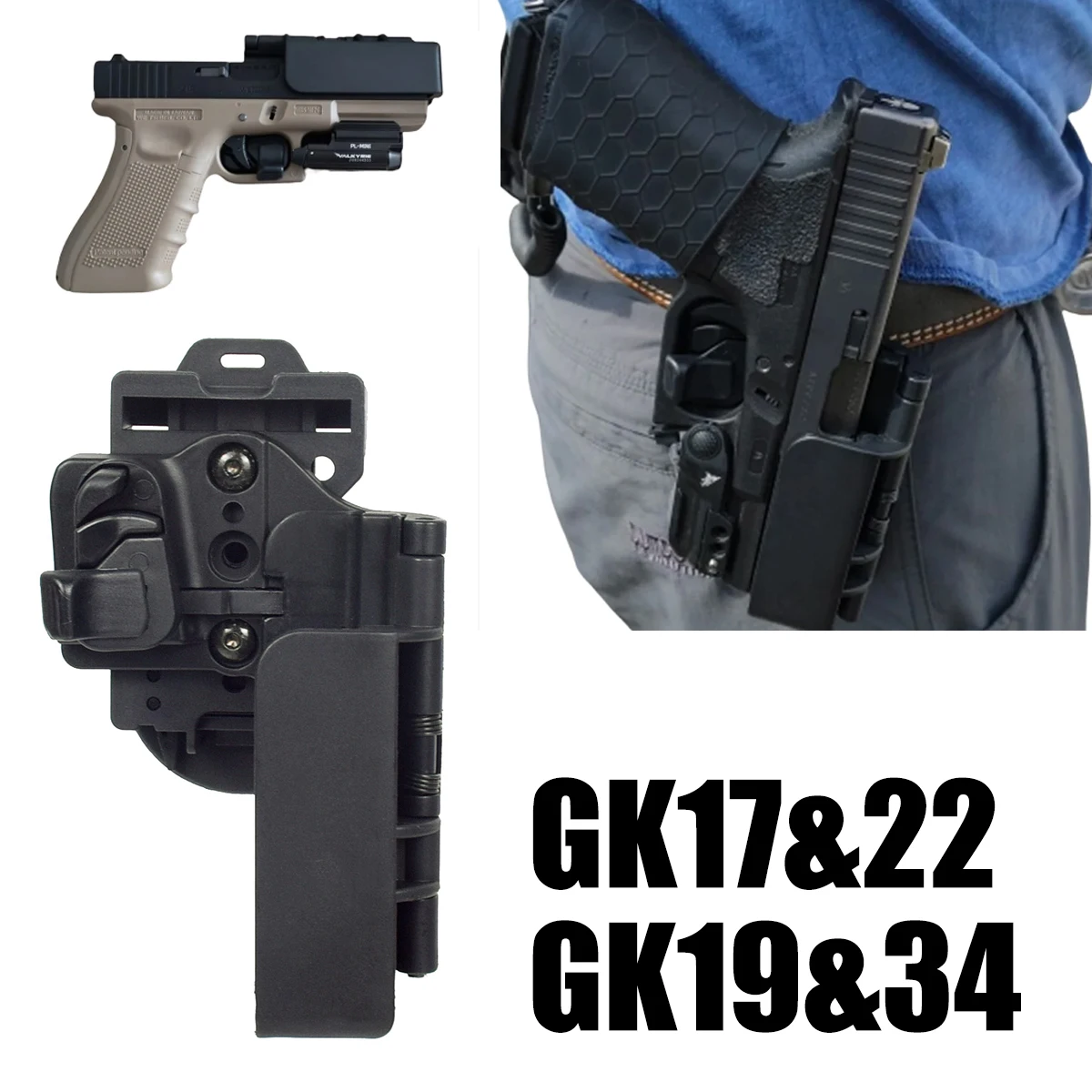 Funda de plástico nivel 3 de transporte rápido para pistola Gl0ck 17 19 22 34 diestros 0WB Clip de cinturón transporte con liberación rápida GK17/22 19/34 - imagen 3