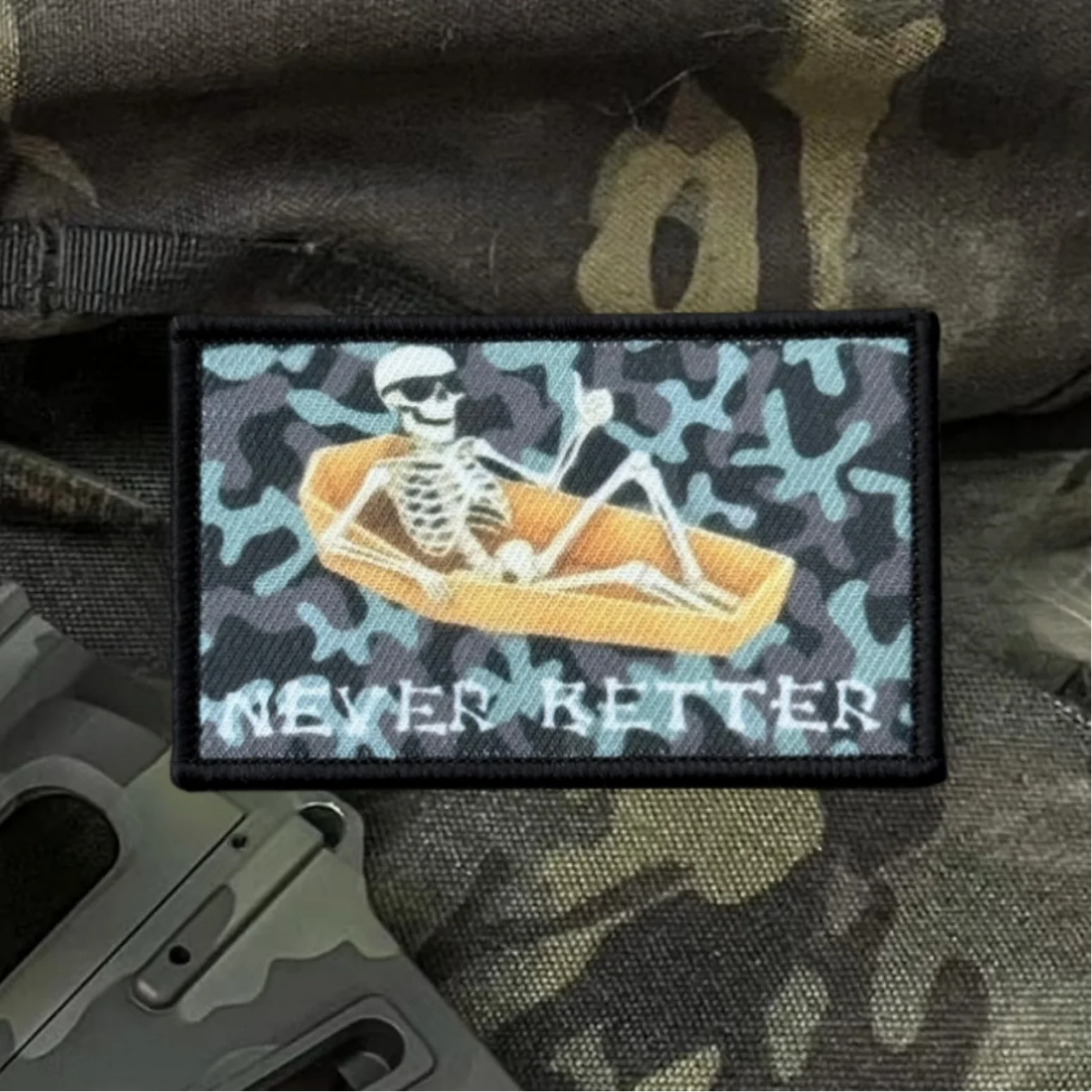 Parches impresos con insignia de moral de esqueleto nunca mejor para ropa, apliques militares tácticos, mochila con gancho y bucle, pegatinas personalizadas - imagen 4