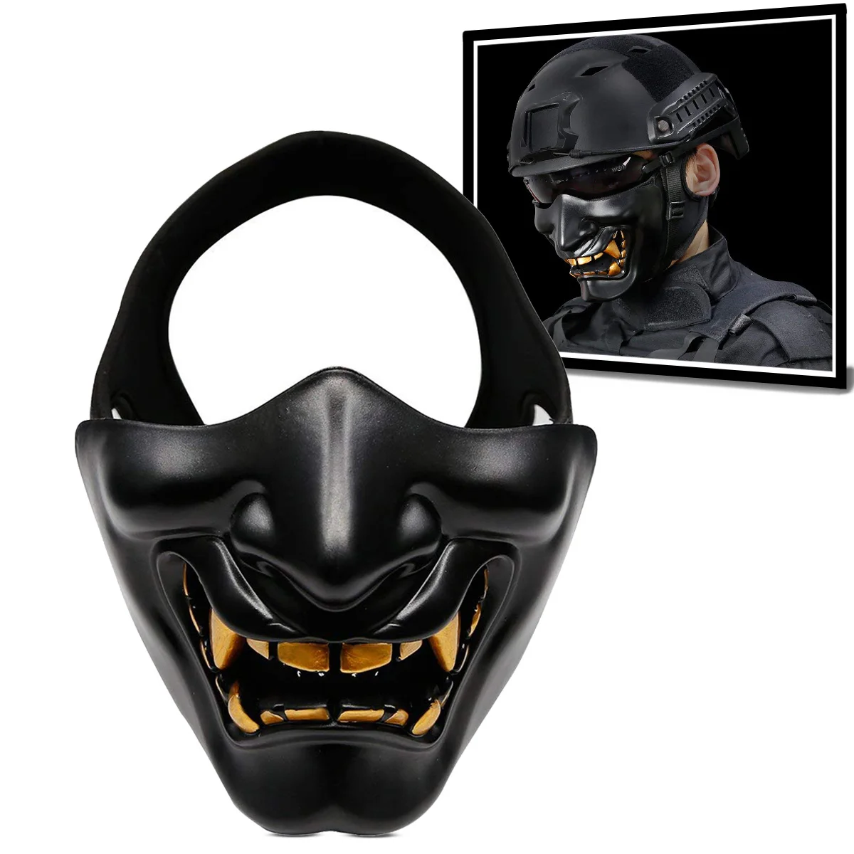 Máscara táctica de media cara, máscara facial con sonrisa del diablo, máscara de Halloween, disfraz de juego de rol, fiesta, juego de guerra CS, máscaras de media cara de Paintball