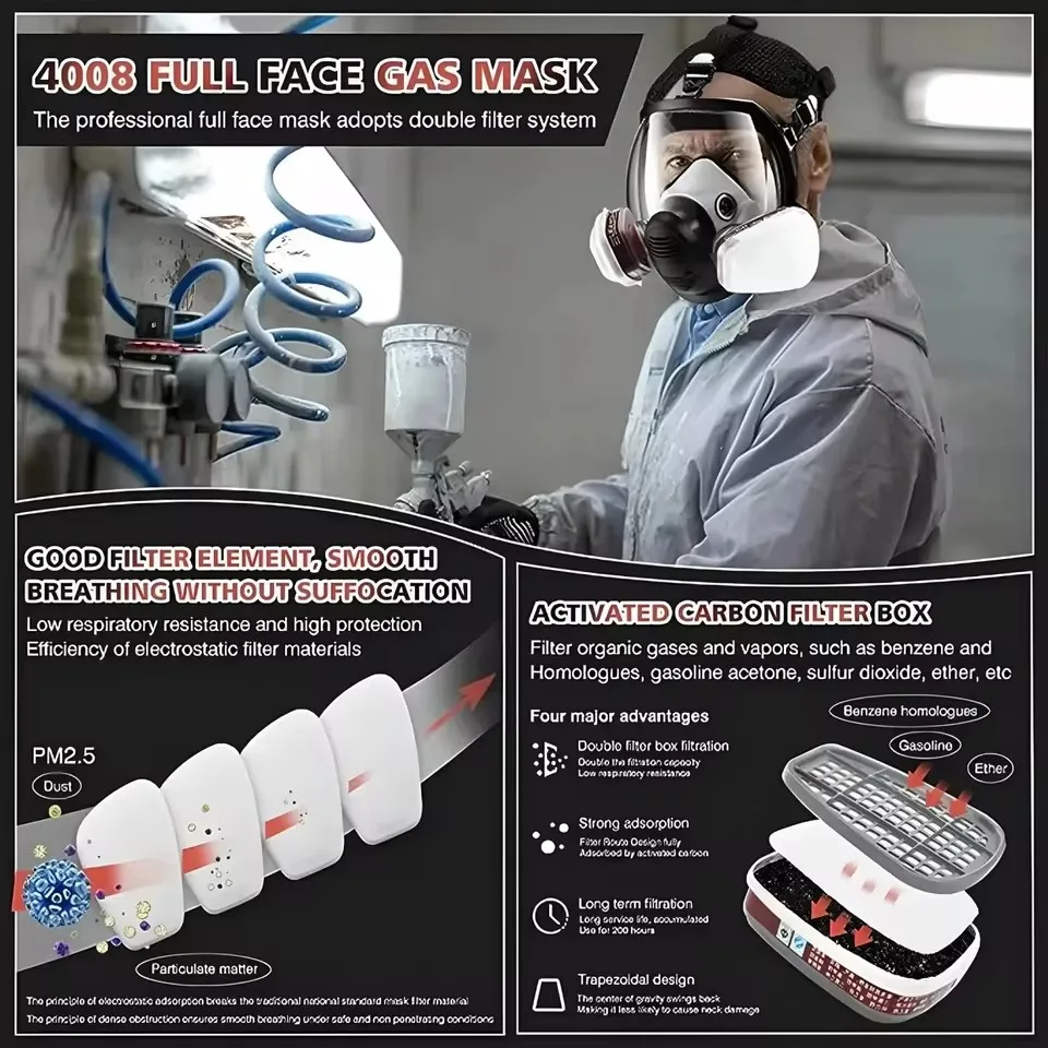 Respirador de cara completa 6800, máscara de Gas químico antiniebla, filtro de silicona para soldadura en aerosol de insecticida de laboratorio - imagen 5