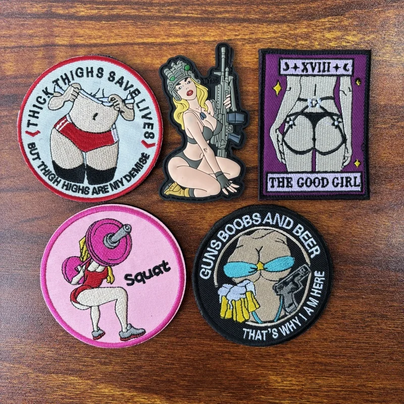 Parche bordado de belleza táctica para Bikini, emblema con gancho y bucle para ropa, divertido Fitness, levantamiento de pesas, insignia de moral para chica, pegatina para mochila