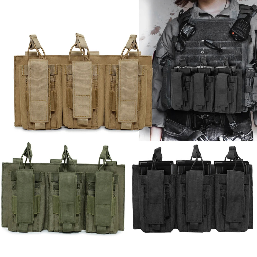 Bolsa Triple Mag Molle, soporte Triple Harger, bolsillo táctico suave, bolsas mágicas con tapa abierta, soporte para cartuchos, bolsa táctica para caza